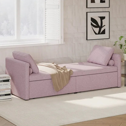 Modern Upholstered Chaise Lounger Daybed Small Single Daybed with 2 Drawers for Living Rooms