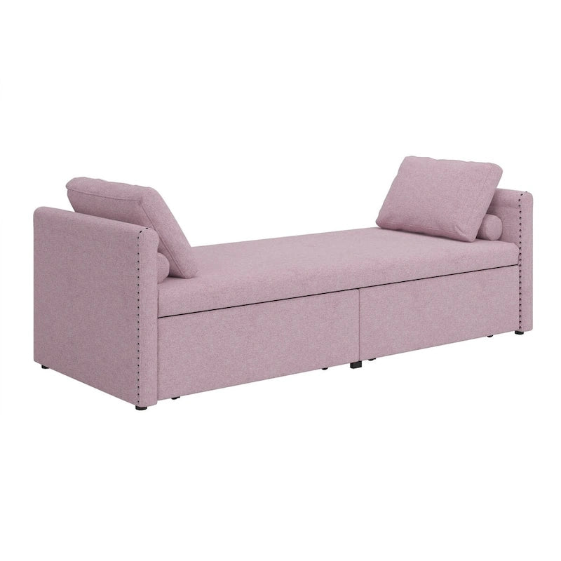 Modern Upholstered Chaise Lounger Daybed Small Single Daybed with 2 Drawers for Living Rooms