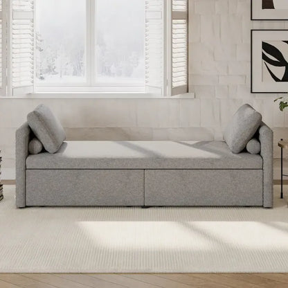 Modern Upholstered Chaise Lounger Daybed Small Single Daybed with 2 Drawers for Living Rooms