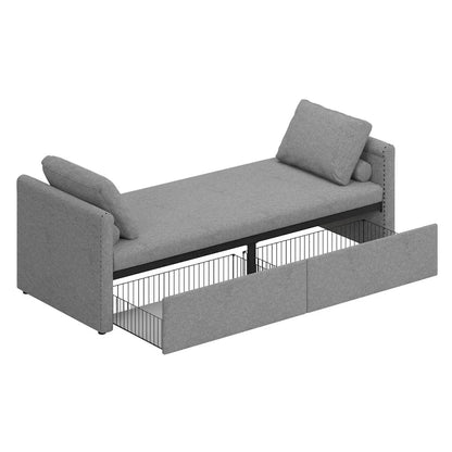 Modern Upholstered Chaise Lounger Daybed Small Single Daybed with 2 Drawers for Living Rooms