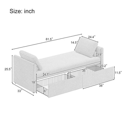 Modern Upholstered Chaise Lounger Daybed Small Single Daybed with 2 Drawers for Living Rooms