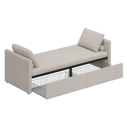 Modern Upholstered Chaise Lounger Daybed Small Single Daybed with 2 Drawers for Living Rooms