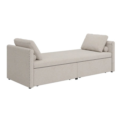 Modern Upholstered Chaise Lounger Daybed Small Single Daybed with 2 Drawers for Living Rooms