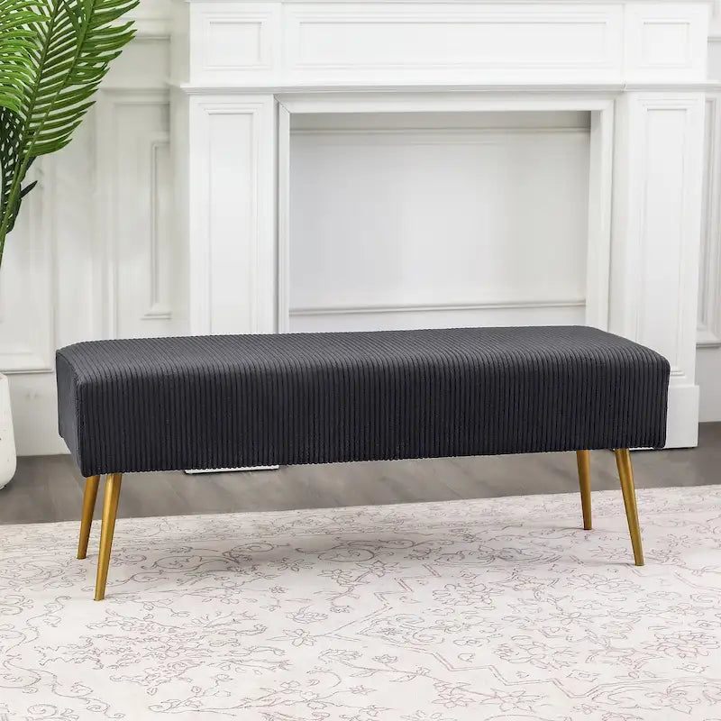 Adeco 43 Inch Velvet Bench Bed End Entryway Bench with Gold Legs