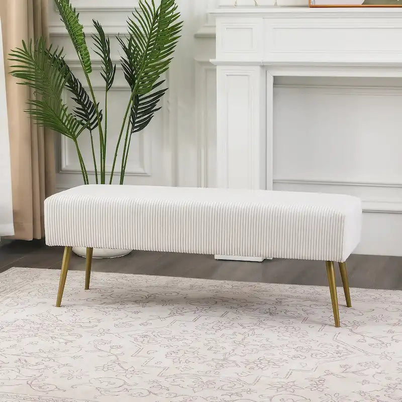 Adeco 43 Inch Velvet Bench Bed End Entryway Bench with Gold Legs