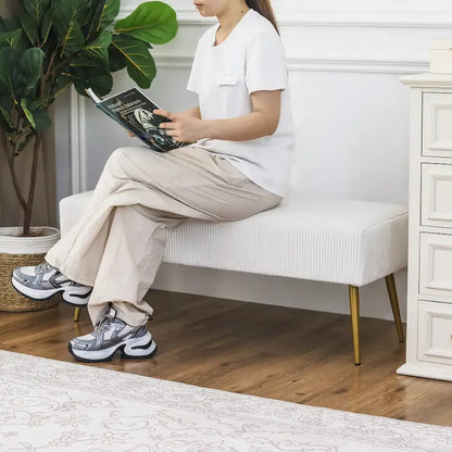 Adeco 43 Inch Velvet Bench Bed End Entryway Bench with Gold Legs