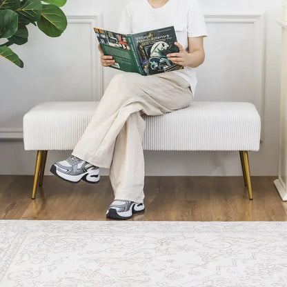 Adeco 43 Inch Velvet Bench Bed End Entryway Bench with Gold Legs