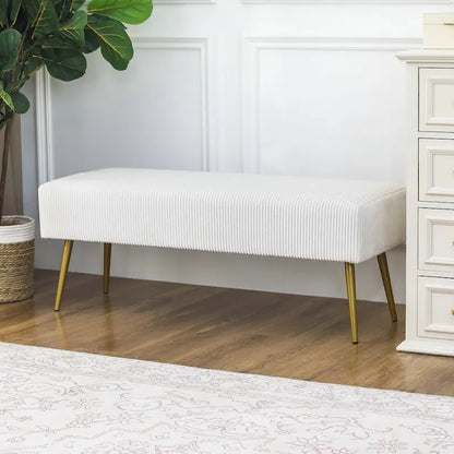 Adeco 43 Inch Velvet Bench Bed End Entryway Bench with Gold Legs