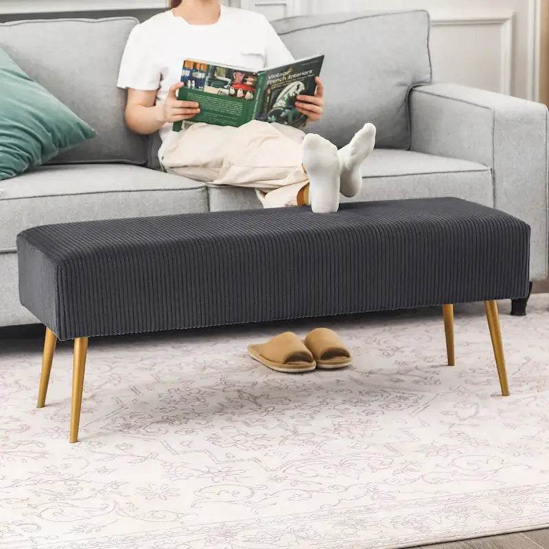 Adeco 43 Inch Velvet Bench Bed End Entryway Bench with Gold Legs