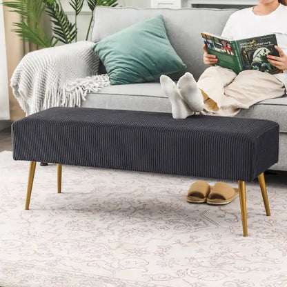 Adeco 43 Inch Velvet Bench Bed End Entryway Bench with Gold Legs