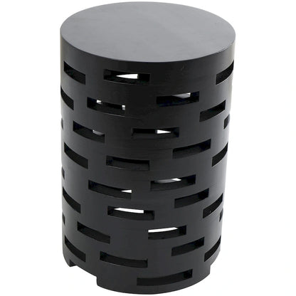 Wood Geometric Brick Inspired Cutout Side End Accent Table - Black - Roche River Decor