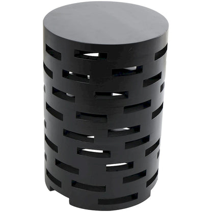 Wood Geometric Brick Inspired Cutout Side End Accent Table - Black - Roche River Decor