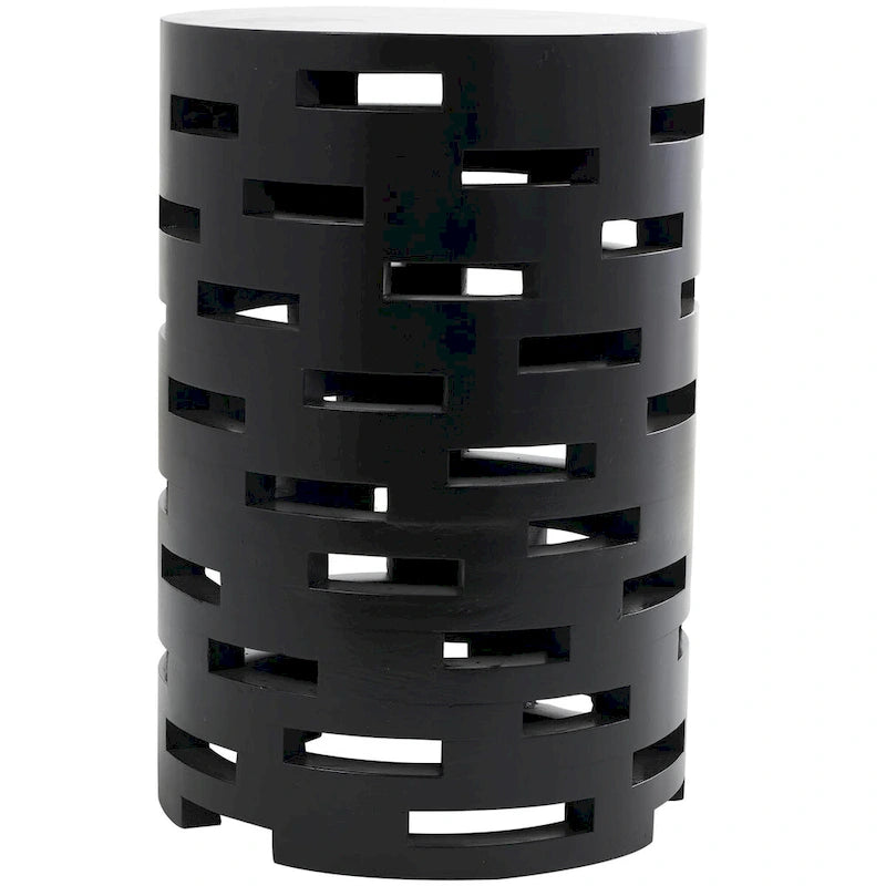 Wood Geometric Brick Inspired Cutout Side End Accent Table - Black - Roche River Decor