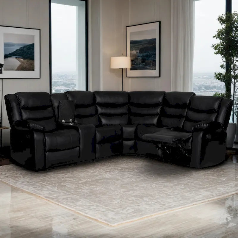 106 Manual Reclining Modular Sectional Couch with 1 Console & 2 Cup Holders, Living Room/Office