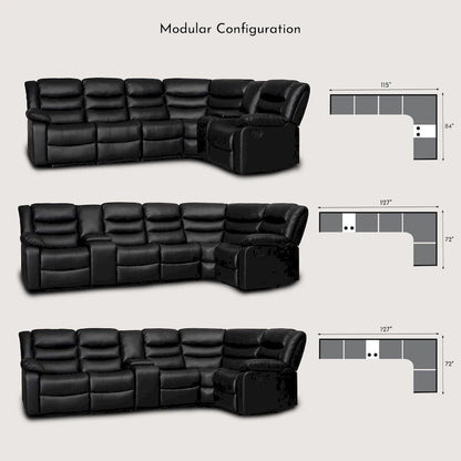 106 Manual Reclining Modular Sectional Couch with 1 Console & 2 Cup Holders, Living Room/Office