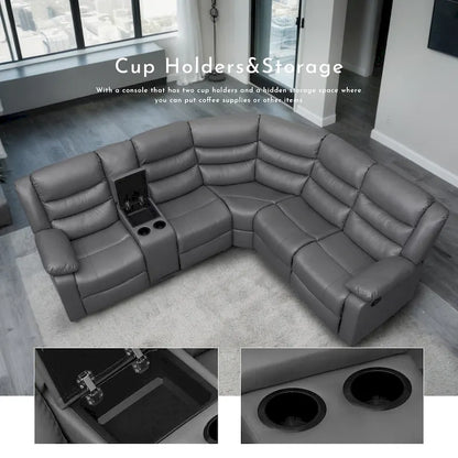 106 Manual Reclining Modular Sectional Couch with 1 Console & 2 Cup Holders, Living Room/Office